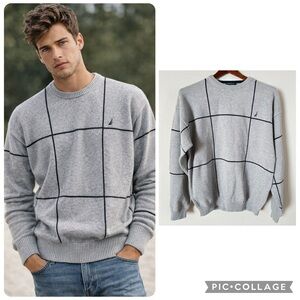 Vintage 90’s Nautica men’s crewneck knit sweater windowpane size M
